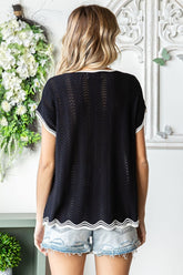 First Love Full-Size Wavy Crochet Drop Shoulder Knit Top - Bohemian Chic Style